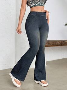 Flexra Jeans acampanados de moda versátiles y con ajuste retro para mujer - Azul - Ver 8