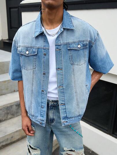 GALLERY FADE Men's Loose Denim Short Sleeve Top
