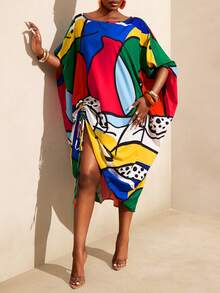 BamGleam Women's Mid-Length Loose Printed Dress - Multicolor - View 3