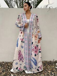 Dazy Plus Robe longue ample à manches longues et imprimé floral pour femmes grandes tailles, robe bohème d'été pour femmes - Multicolore - Voir 1