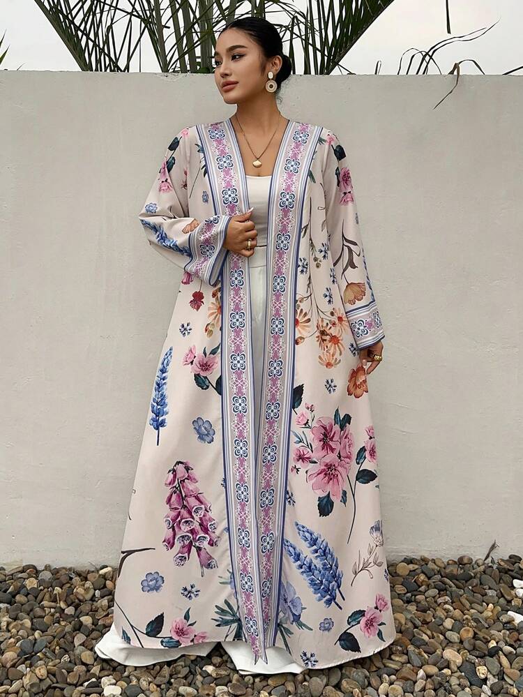 Dazy Plus Plus Size Women Floral Print Long Sleeve Loose Dress Boho