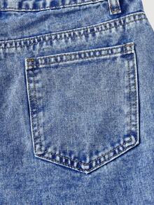 SHEIN MOD 女士简约蓝色休闲牛仔裤 - 藍色 - 查看 4