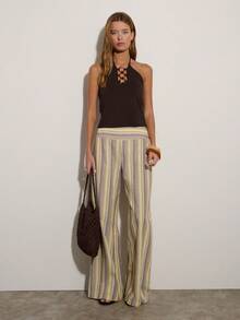 Nöista Quần ống rộng kẻ sọc như vải lanh với cạp quần lưng vừa phải, hoàn hảo cho những buổi tối đi chơi, kỳ nghỉ, và mặc hàng ngày, lễ hội, ngày nghỉ hè, tiệc tùng, hẹn hò, hoặc buổi tối nghỉ mát, trang phục hàng ngày, kỳ nghỉ, mùa xuân, lễ hội âm nhạc, ngày đi biển. - Màu vàng - Xem 1