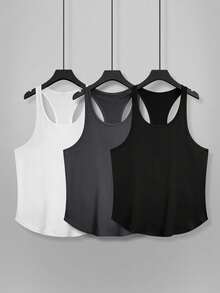 Manfinity Homme Áo ba lỗ nam cỡ lớn, màu đen/trắng/xám, thiết kế vạt cong, màu sắc dễ phối đồ, phong cách thường ngày đa năng. - Nhiều màu - Xem 1