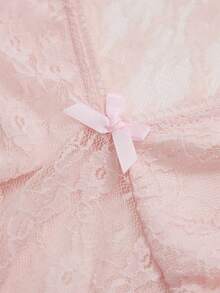 INAWLY Camiseta de mujer de manga corta con cuello en V, encaje transparente, decoración de lazo y bajo asimétrico, para verano - Rosa - Ver 5