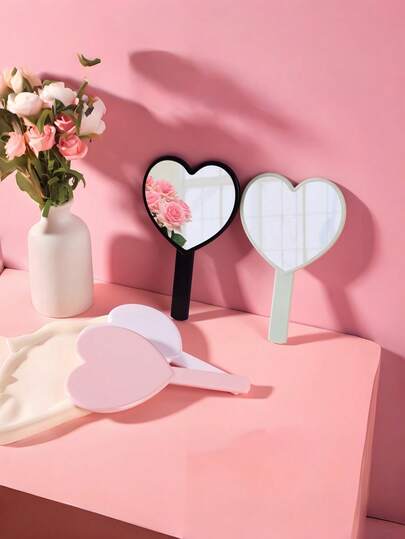 Heart Shaped Handheld Mirror Portable Compact Makeup Mirror Cute Heart Design For Women Girls Students Dormitory Travel Lightweight Durable Double Sided High Definition Reflection Beauty Cosmetic Mirror