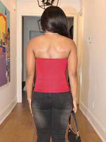 Steph T 女士夏季休闲/度假刺绣网眼拼接亮片抹胸 - 紅色 - 查看 2