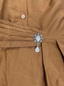 GlowEve Sleeveless Waist Gathered A-Line Elegant Romantic Detailed Women's Shirtdress - Khaki - View 8