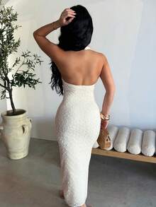 Dayanna Comas Đầm Maxi Ôm Eo Cổ Chữ V Họa Tiết Mùa Xuân/Hè Mới Lãng Mạn, Phong Cách Sang Trọng Cho Đêm Hẹn Hò - Màu be - Xem 2