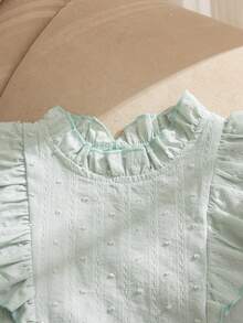 Elladie kids 2件套女童夏季新款碎花领喇叭袖露背瀑布式上衣搭配荷叶边半裙白色套装，简约优雅可爱甜美，适合休闲、派对、居家穿着。 - 綠色 - 查看 5