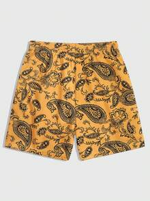 ROMWE MEN Goth Men's Summer Casual Paisley & Skull Print Drawstring Waist Shorts - Multicolor - View 2