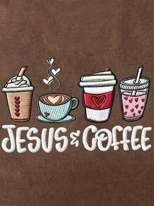 SHEIN LUNE 大码夏季休闲花卉标语印花T恤 - 棕色 - 查看 4