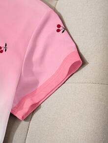 Resyla Camiseta de manga corta casual de mujer con estampado de degradado de cereza, para verano - Multicolor - Ver 4
