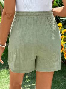 Lyckli Pregnant Women's Solid Color Drawstring Waist Pocket Casual Versatile Daily Shorts - Green - View 2