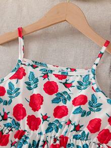 Vintaside Kids Girls' Summer Sleeveless Dress, Red Rose Print Loose Strap Dress, Tween GirlsSweet Vacation Dress - Multicolor - View 6