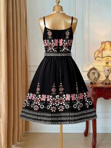 Breezaya Plus Size Women Floral Print Tie Bow Strap Casual Vacation Dress - Multicolor - View 2