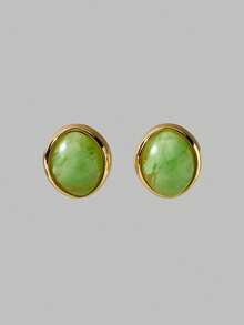 Ontre 18K镀金椭圆形琥珀时尚百搭奢华耳环 - 金黃色 - 查看 1