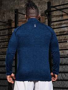 Gym Rark Men's Plus Size Stand Collar Long Sleeve Sports T-Shirt - Blue - View 2