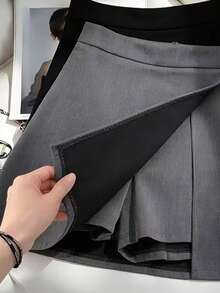 Franclia Grey High Waist Slit Hem Casual Versatile Skirt, Suitable For Spring, Summer, Autumn & Winter - Grey - View 3