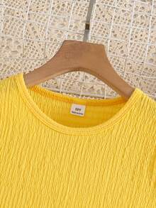 SHEIN Sparklyn Đầm dệt kim tay ngắn họa tiết da báo phối màu dành cho bé gái tuổi teen, thích hợp mặc hàng ngày, thoải mái và đa năng. - Màu vàng - Xem 4