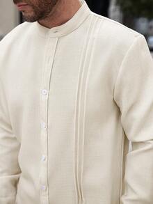 Manfinity Homme Men's Casual Solid Color Button-Down Long Sleeve Shirt - Beige - View 3