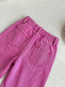 SHEIN LMoss Kids 女嬰寬腿牛仔褲，淡粉色夏季休閒城市度假、波西米亞海灘、西部街頭風、春季假期節慶褲 - 粉色 - 查看 5