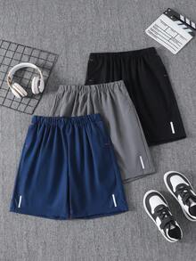 3件套青少年男童运动短裤，黑/灰/藏青色，面料柔软舒适，适合外出、上学、运动、拍照等场合，时尚百搭，夏季必备 - 彩色 - 查看 3