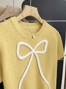 Franclia New Arrival Spring/Summer Sweet Cute Pink Bowknot Pullover Sweater For Women - Light Yellow - View 6