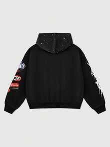 ROMWE MEN Street Life Áo nỉ lửng rộng rãi cho bé trai, chất liệu đính sequin lấp lánh, phong cách đường phố. - màu đen - Xem 2