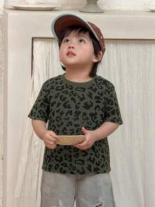 DAZY Toddler Boys' Casual Leopard Print Round Neck Short Sleeve Top, Summer - Green - View 3