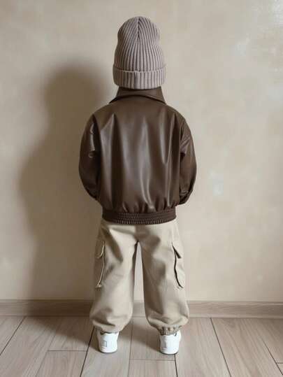 Genkimix Kids Young Girl' Loose Fit Casual Jacket, Fashion Street Style Faux Leather Coat Fall Winter