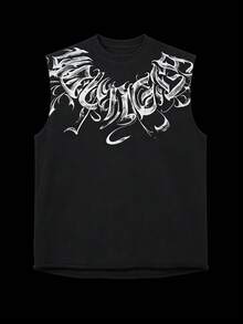 GymBeat 男士夏季休闲街头字母印花运动背心 - 黑色 - 查看 4