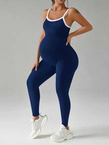 SHEIN Bộ áo hai dây và quần bầu phối màu tương phản - Màu xanh hải quân - Xem 7