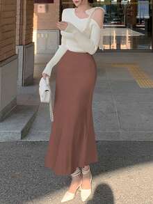 DAZY Women's Fitted Solid Color Satin Skirt, Spring/Summer - Redwood - View 6