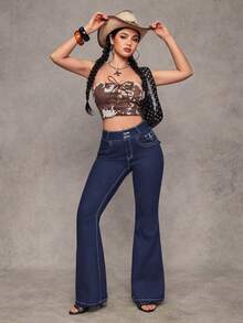 Flirla Women's Solid Color Casual Jeans - Blue - View 6