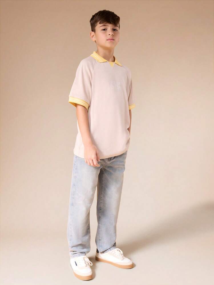 Polo raglan a coste con colletto a contrasto