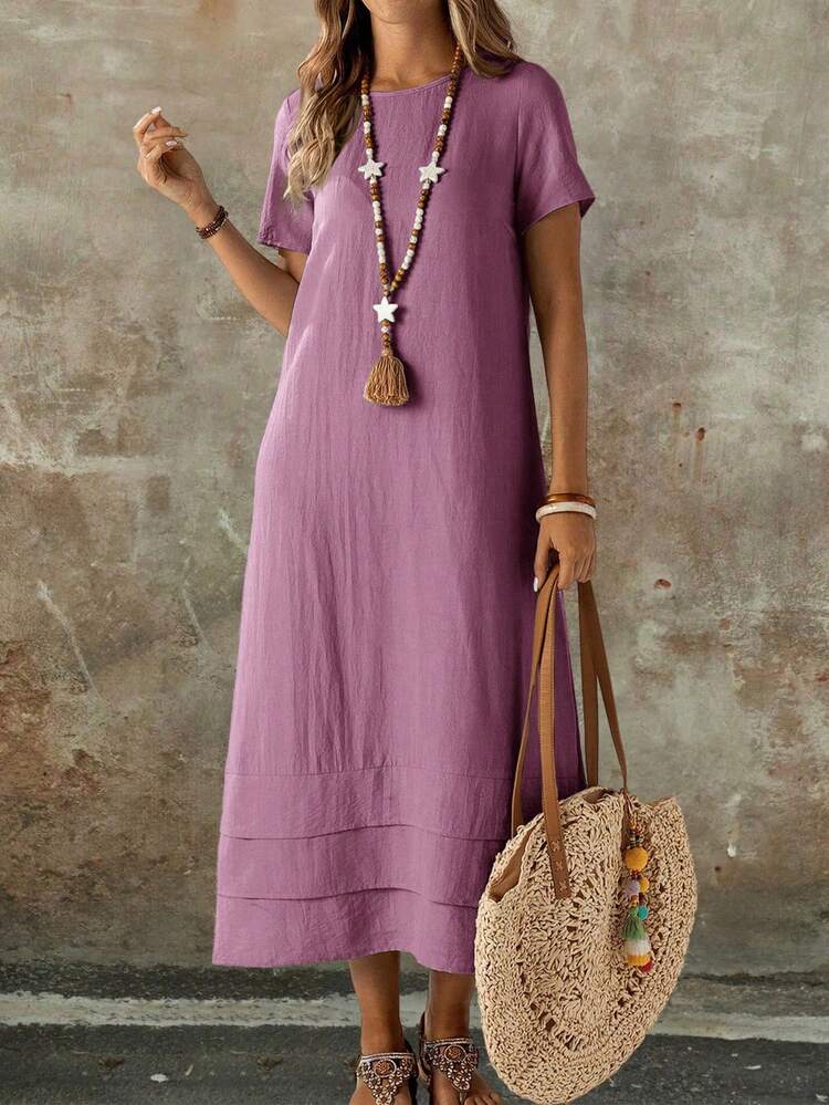 Plus Size Solid Color Short Sleeve Casual Vacation Dress Spring Outfits For Women Vacation Country Sage Green