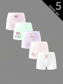 5pcs/Pack Girls' Bow Decor Comfortable Briefs - Multicolor - View 1