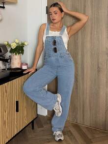 Bethéva Petos mezclilla con parche con bolsillo sin top de tirantes - Lavado ligero - Ver 1