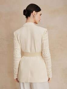 Anewsta Women's Fashion Single-Button Lapel NeckPatchwork Sleeve Blazer - Apricot - View 3