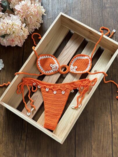 Swim Vcay Conjunto de bikini y tanga triangular con bloqueo de color y atar en el cuello, adecuado para vacaciones de verano