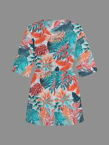 Slaydiva Vacation White Front Tie Hollow Out 3/4 Sleeve Loose Jumpsuit - Multicolor - View 5