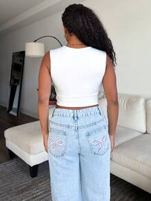 Tyla Gomez Balletcore Solid Crop White Tank Top - White - View 2