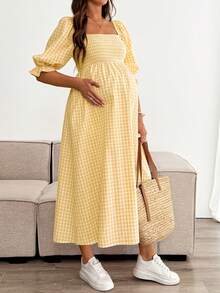 SHEIN Maternity Casual Plaid Dress For Summer - Yellow - View 5