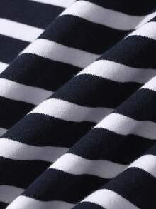 Dazy Plus Camiseta rosa de manga corta holgada con cuello redondo, bloques de color contrastante y rayas, primavera/verano - Azul y blanco - Ver 9