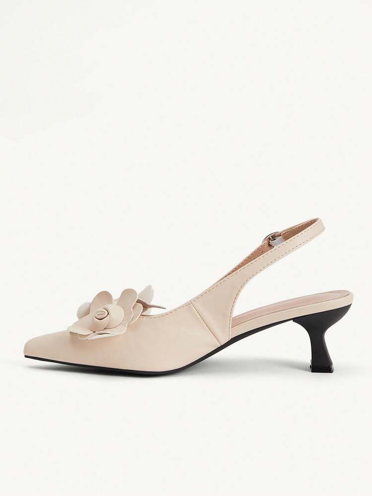 CUCCOO CHICEST Women Shoes Apricot Pointed Toe Thin Heels Slingback Shoes, Three-Dimensional Flower Decorative Women's Shoes, Sweet And Elegant Light Commuter Shoes Summer Shoes Wedding Shoes Bride Shoes