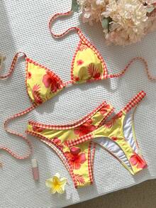 Swim Vcay 3件套性感挂脖比基尼套装，女士度假沙滩泳装 - 彩色 - 查看 3