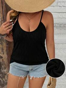 Breezaya Plus Size Women Solid Color Casual Fitted Camisole - Black - View 1