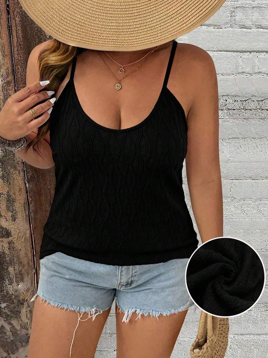 Breezaya Plus Size Women Solid Color Casual Fitted Camisole - Black - View 1