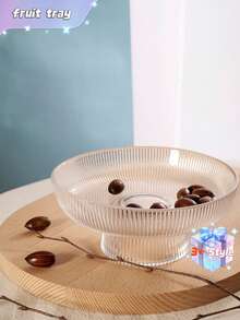 1个玻璃水果碗，带底座水果碗，可叠放设计，零食碗，沙拉碗，厨房台面装饰水果篮，桌面摆件，家居装饰，水果蔬菜架（罗纹纹理） - 無色 - 查看 5